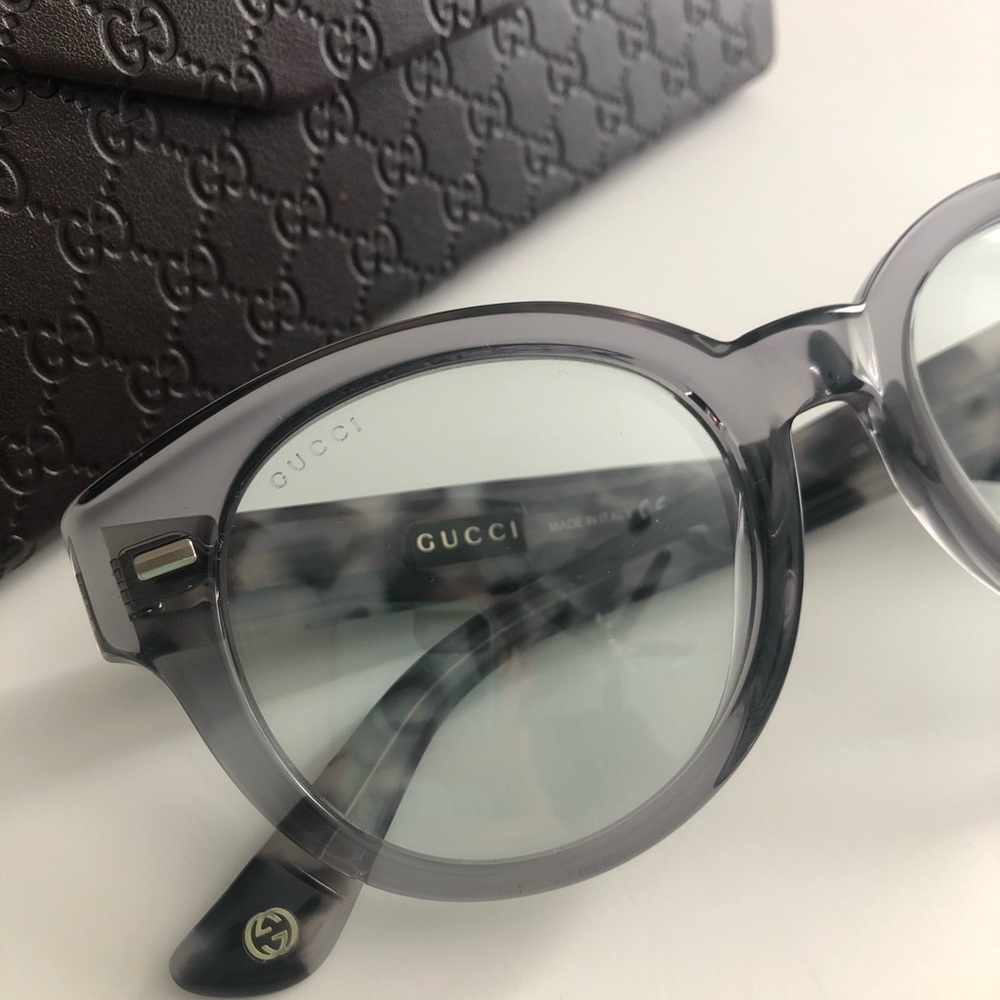 GUCCI - Gray Havana Clear Sunglasses and Case